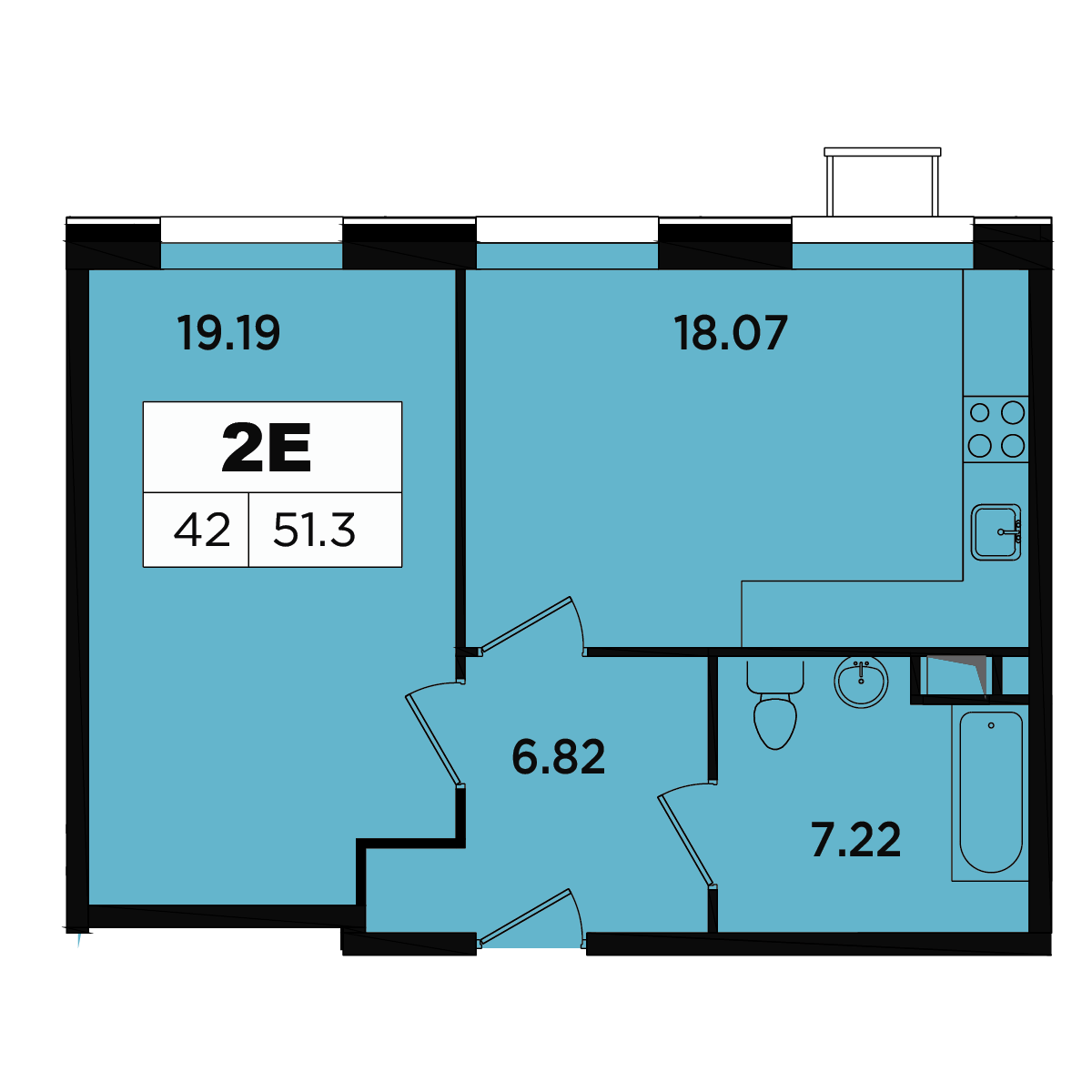 2 комн. квартира, 48.9 м², 3 этаж 