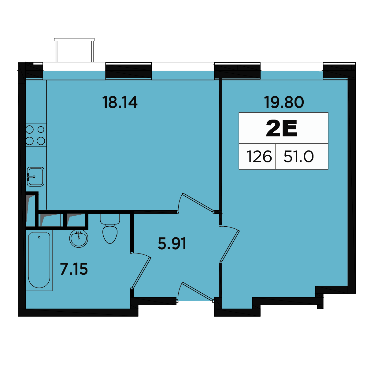 2 комн. квартира, 47.5 м², 7 этаж 