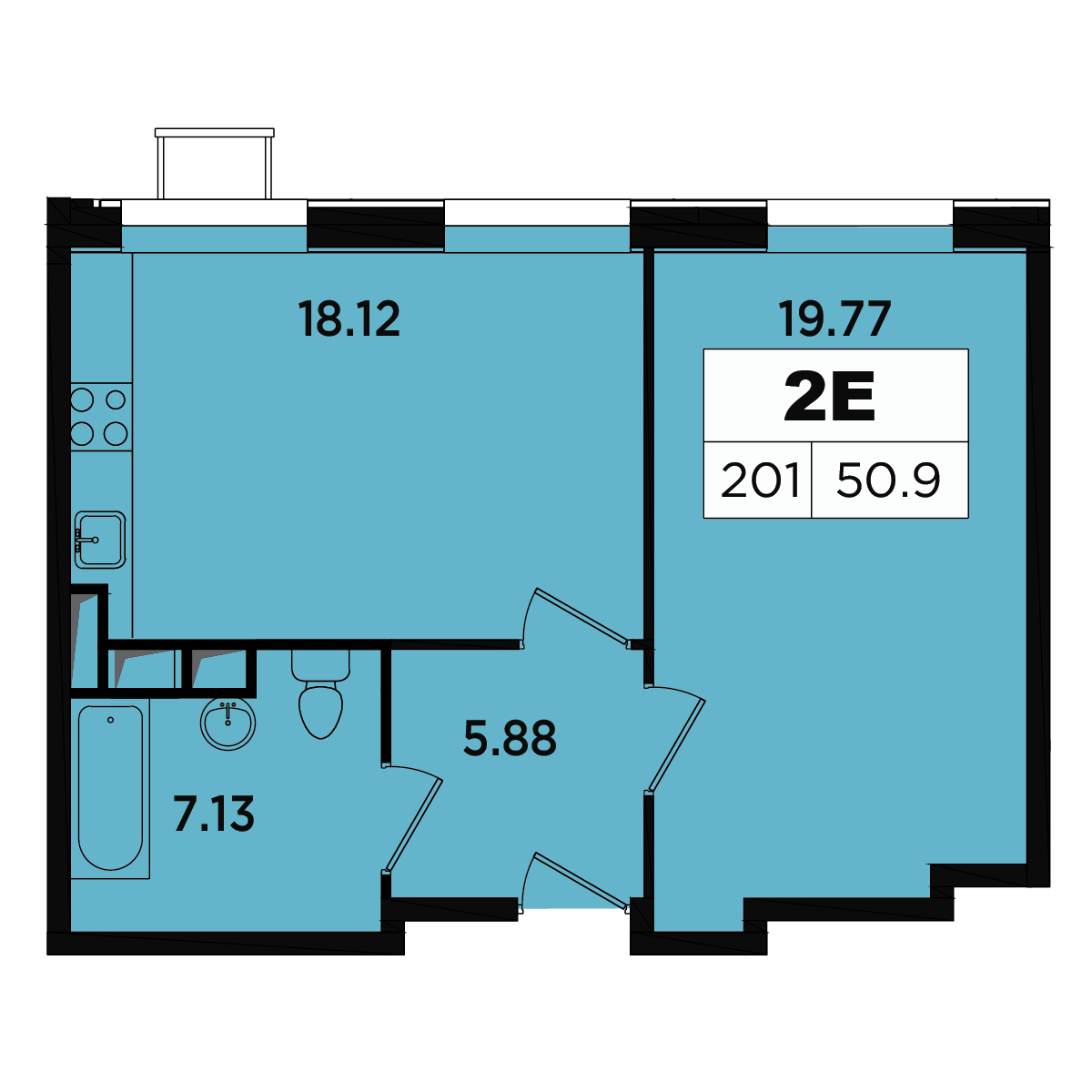 2 комн. квартира, 47.7 м², 10 этаж 
