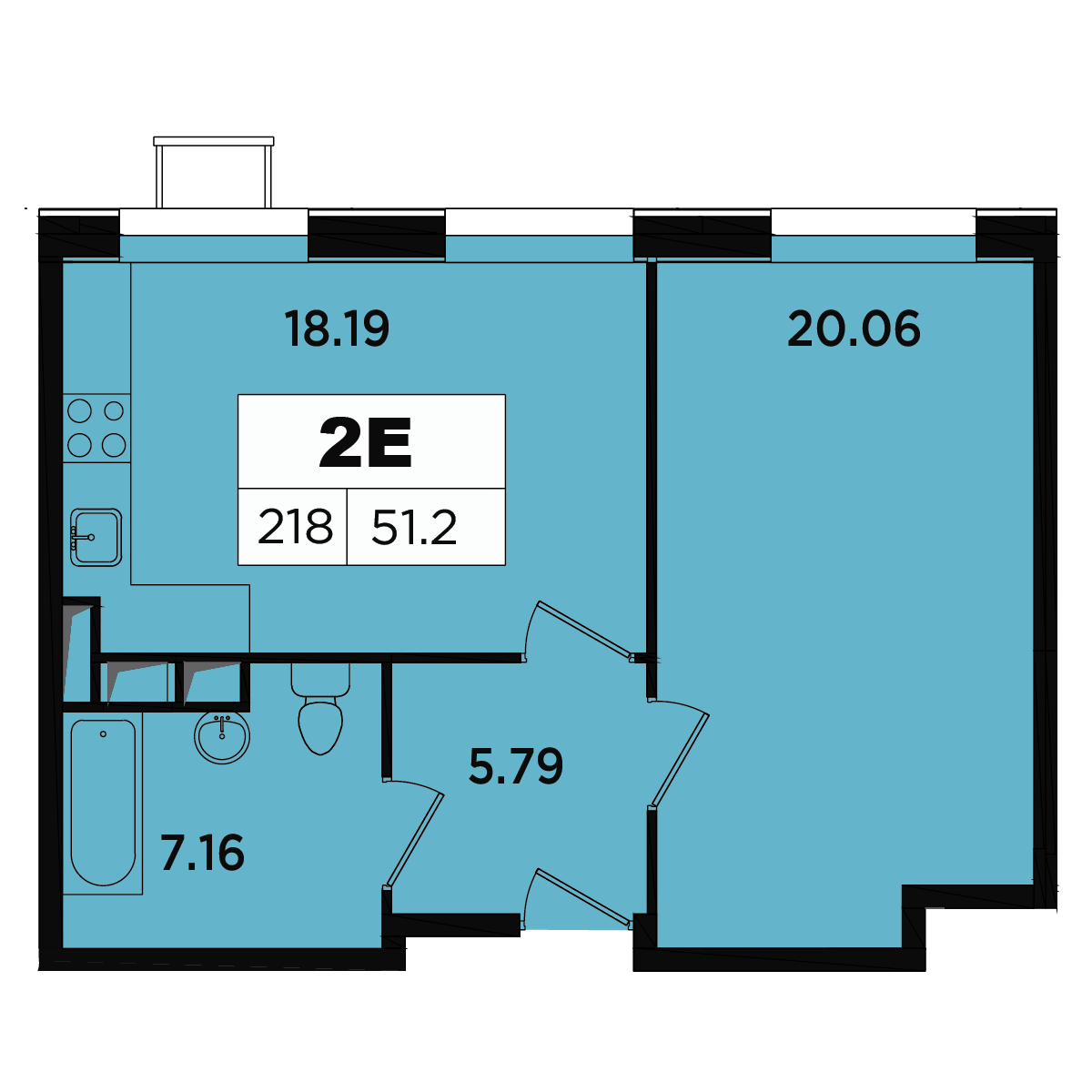 2 комн. квартира, 48.1 м², 10 этаж 