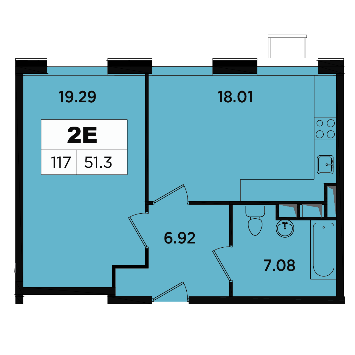 2 комн. квартира, 48.7 м², 6 этаж 