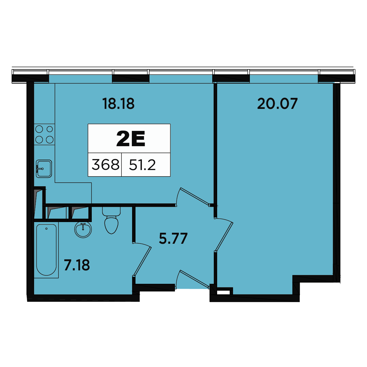 2 комн. квартира, 49.3 м², 16 этаж 