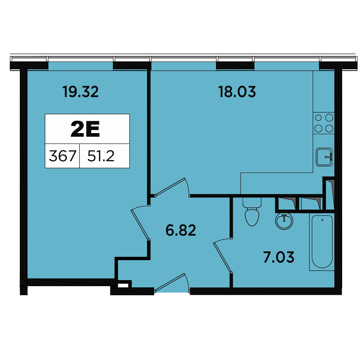 2 комн. квартира, 49.8 м², 16 этаж 