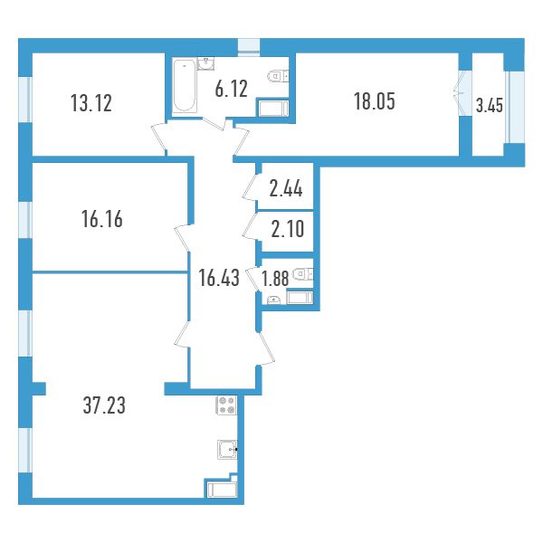 2 комн. квартира, 115.3 м², 5 этаж 