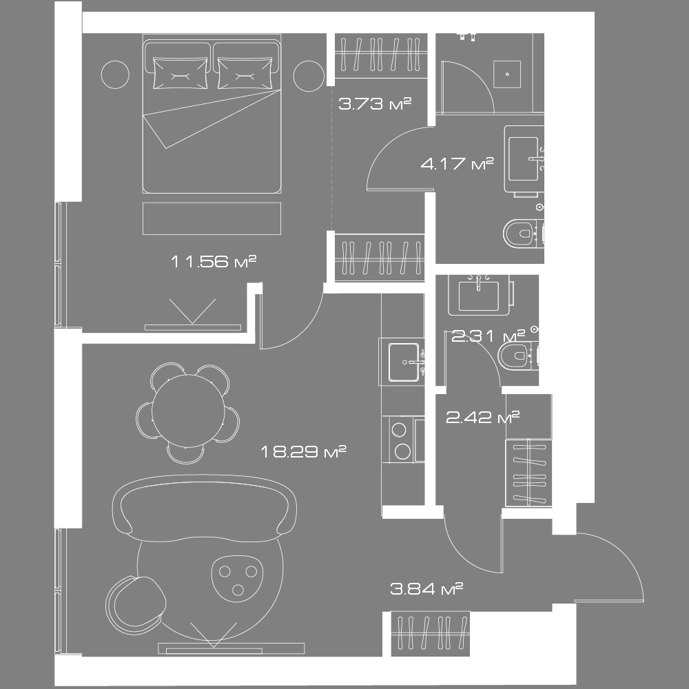 1 комн. квартира, 48.3 м², 16 этаж 