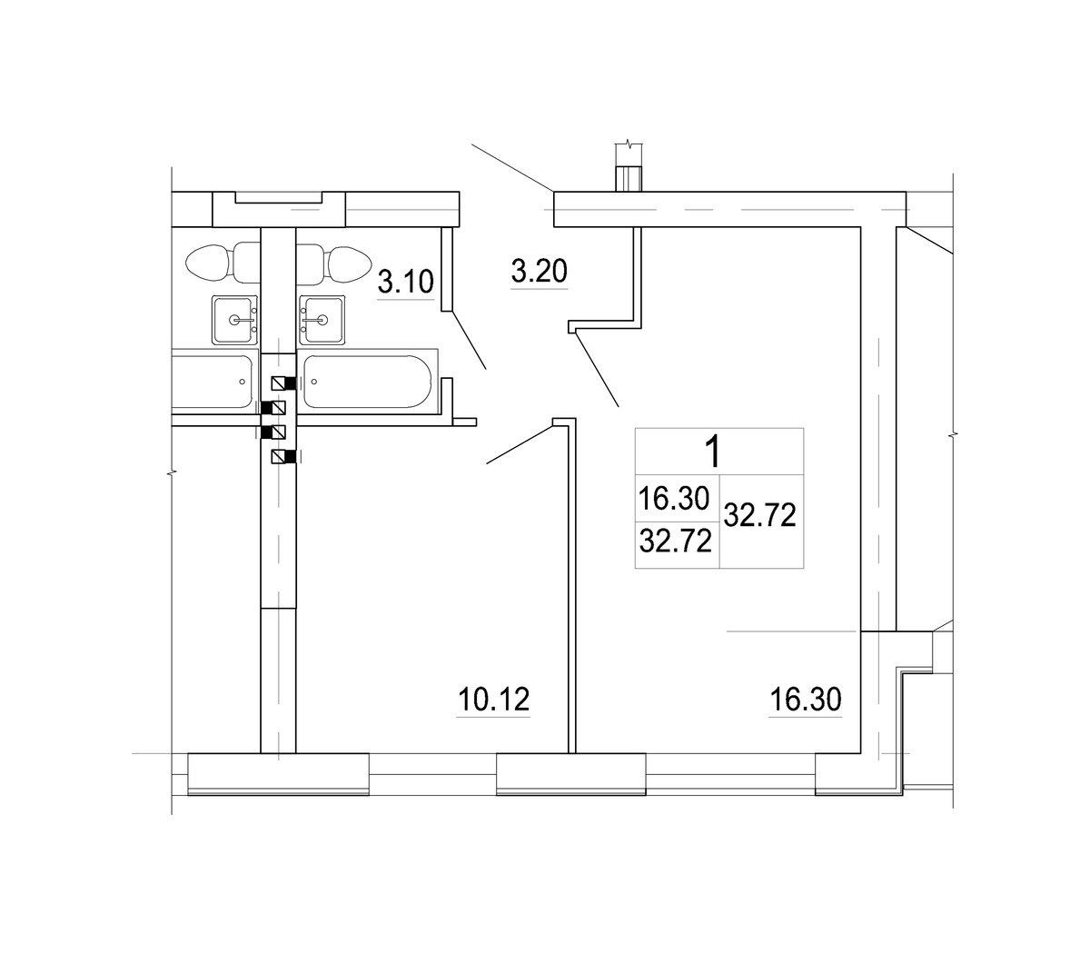 1 комн. квартира, 32.7 м², 1 этаж 