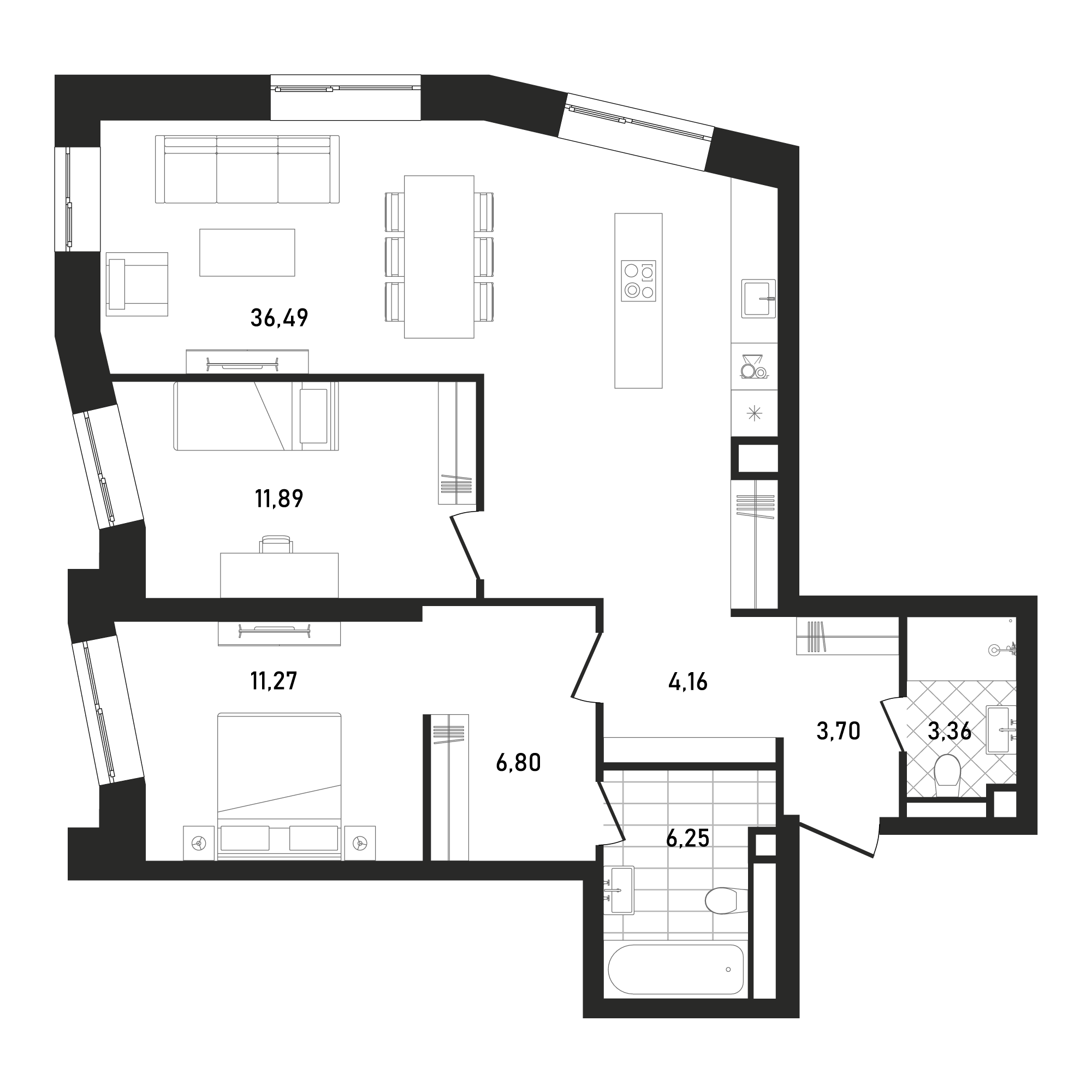 2 комн. квартира, 84.1 м², 6 этаж 