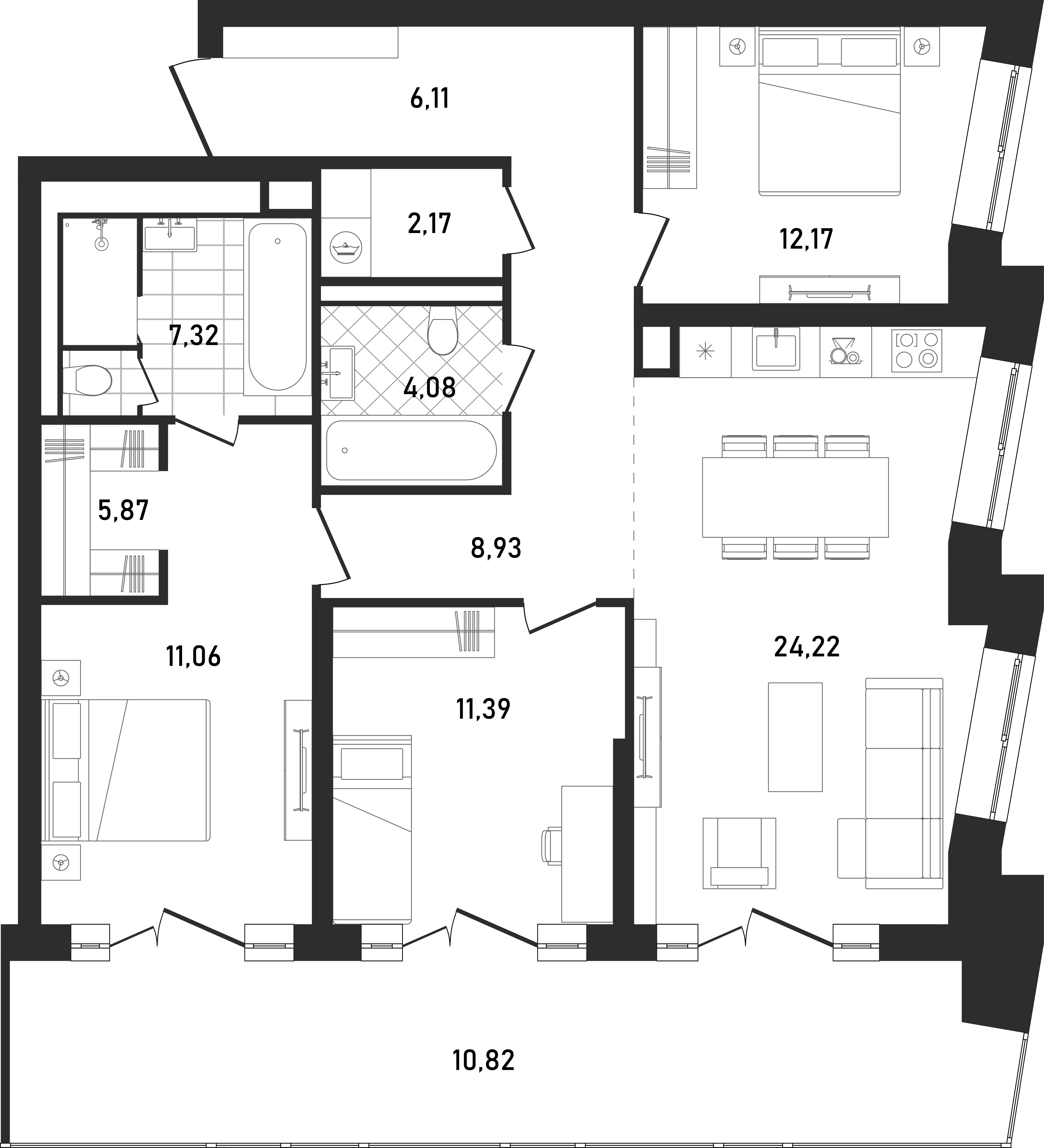 3 комн. квартира, 103.8 м², 3 этаж 