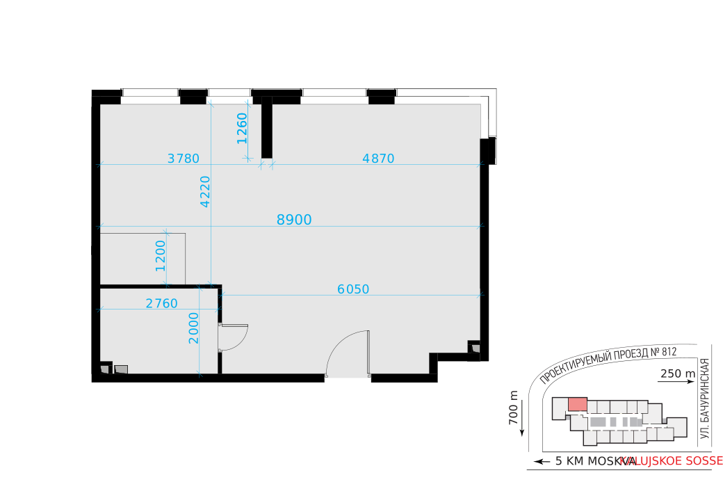2 комн. квартира, 54.6 м², 1 этаж 