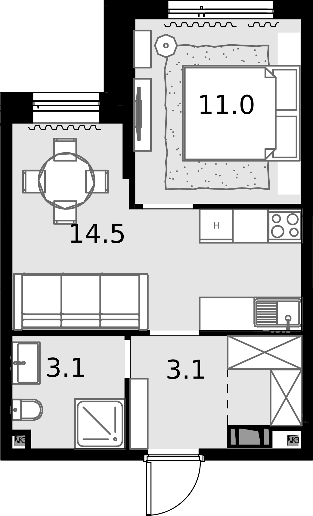 1 комн. квартира, 33.7 м², 25 этаж  (из 28)