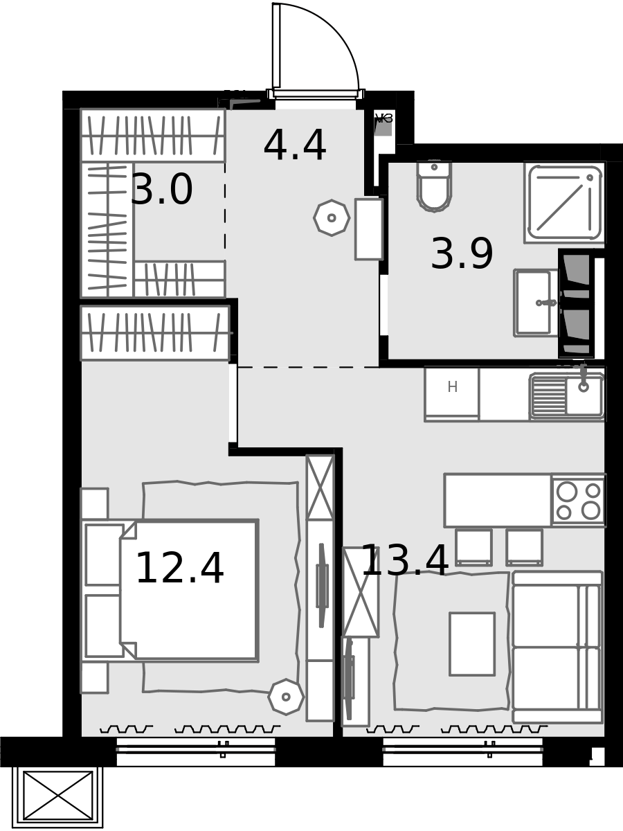 1 комн. квартира, 37.6 м², 12 этаж  (из 28)
