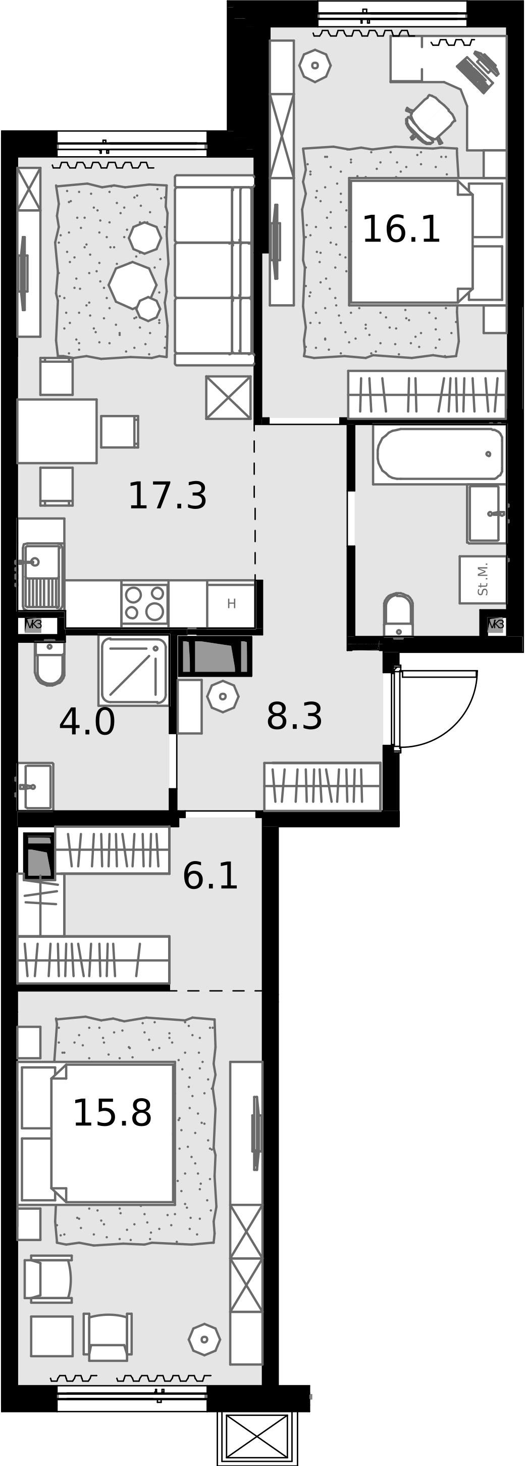 2 комн. квартира, 70.7 м², 21 этаж  (из 28)