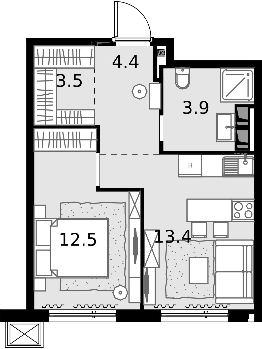 1 комн. квартира, 37.7 м², 25 этаж  (из 28)
