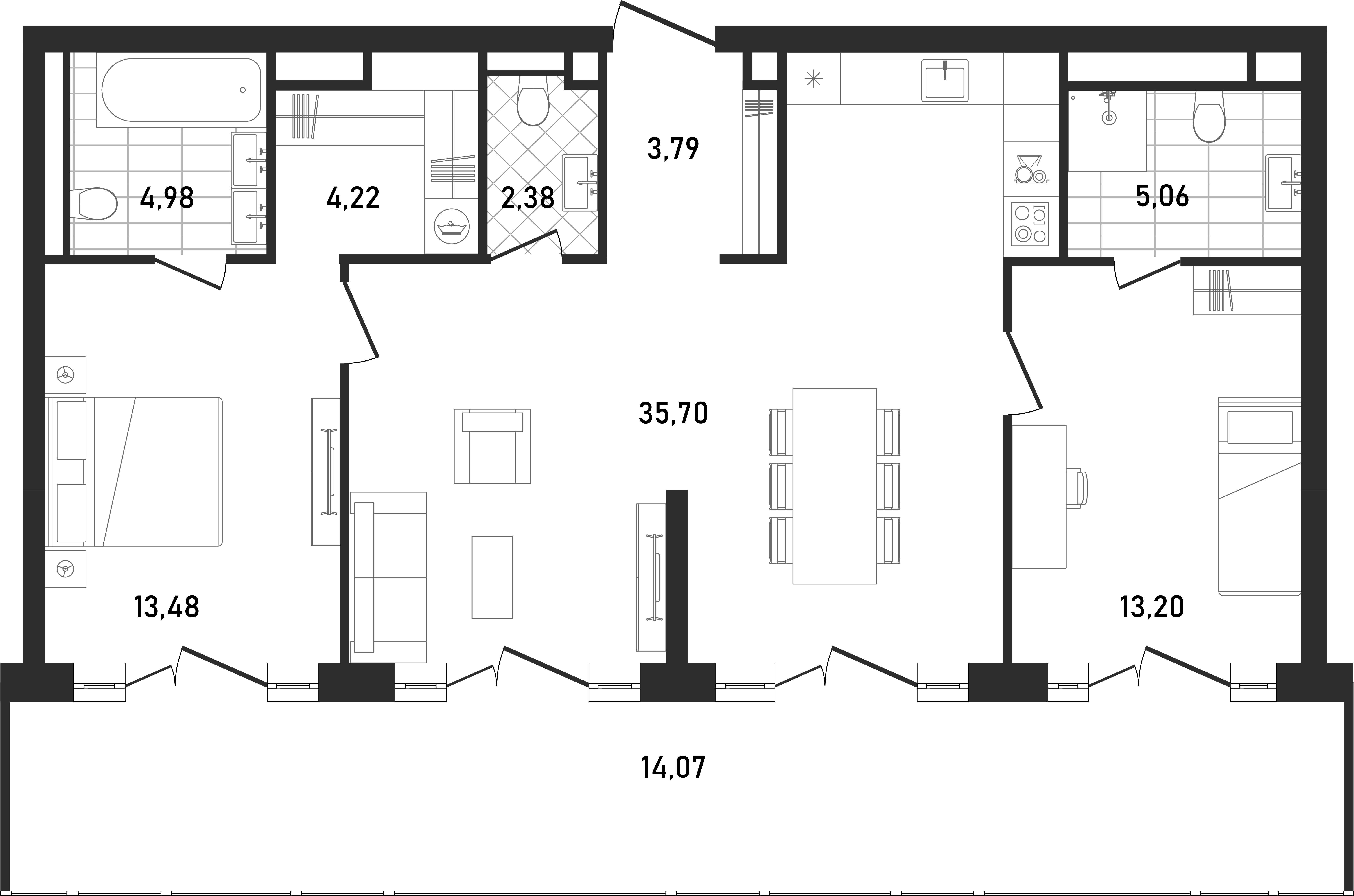 2 комн. квартира, 96.6 м², 24 этаж 