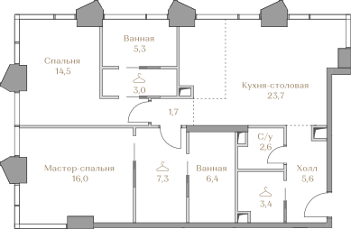 2 комн. квартира, 89.5 м², 12 этаж  (из 18)