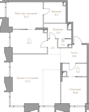 2 комн. квартира, 101.8 м², 13 этаж  (из 17)