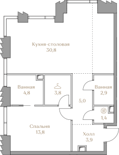 квартира со свободной планировкой, 66.4 м², 3 этаж  (из 18)