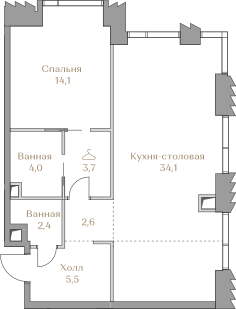 квартира со свободной планировкой, 66.4 м², 8 этаж  (из 18)