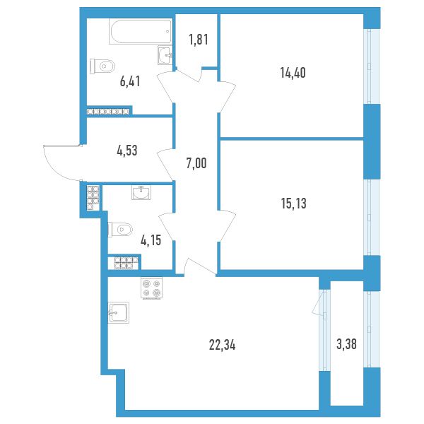 1 комн. квартира, 77.5 м², 10 этаж 