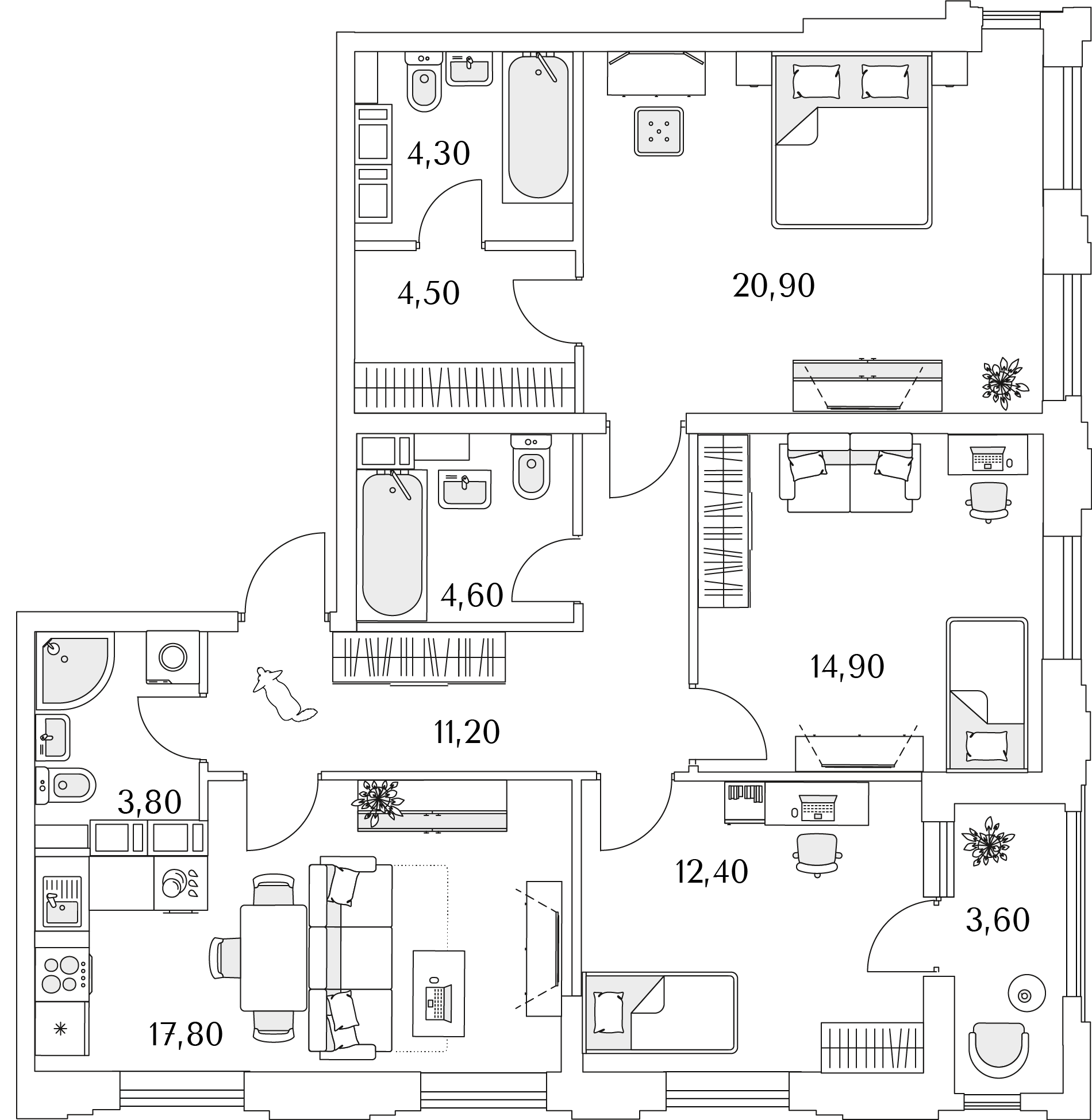 3 комн. квартира, 96.2 м², 13 этаж 
