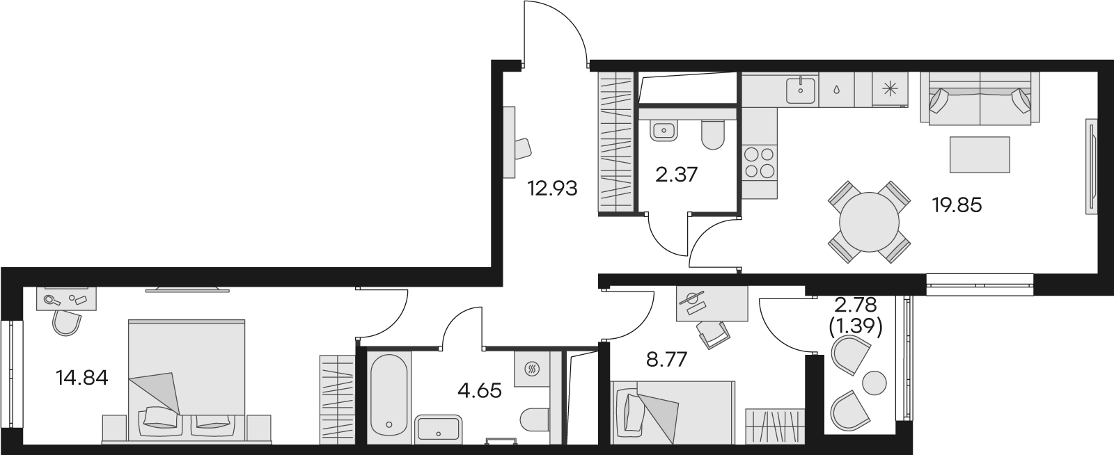 1 комн. квартира, 64.8 м², 5 этаж 