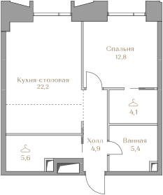 1 комн. квартира, 55 м², 5 этаж  (из 18)