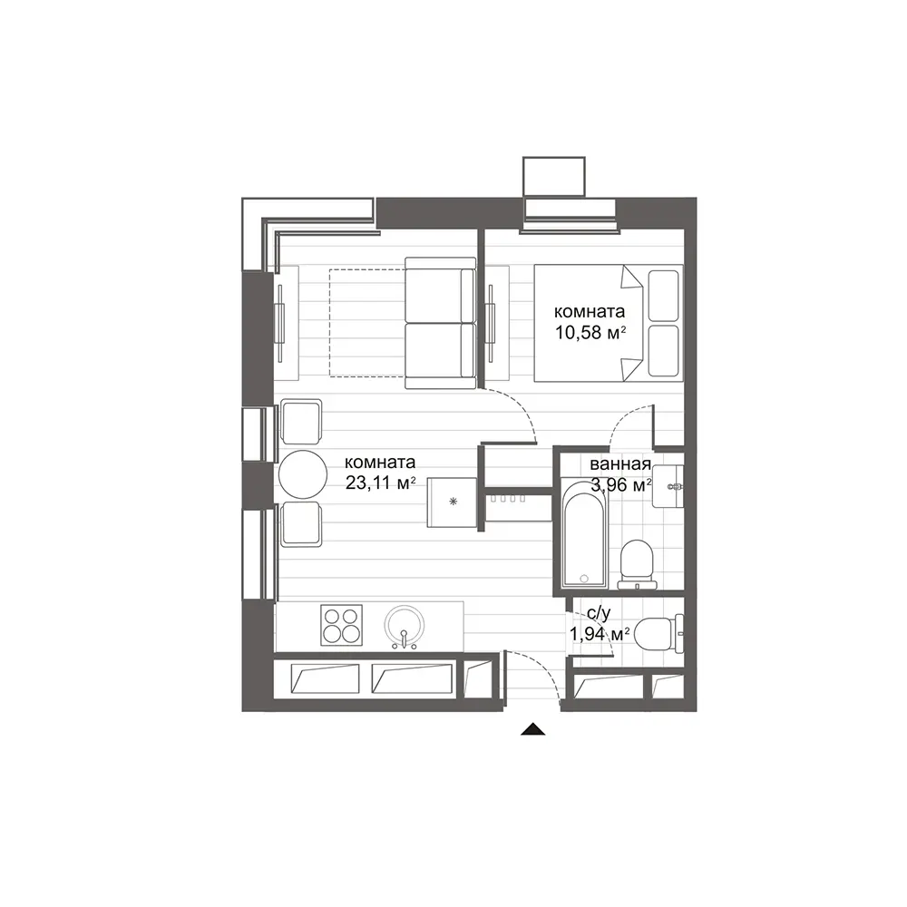 студия, 39.6 м², 3 этаж 