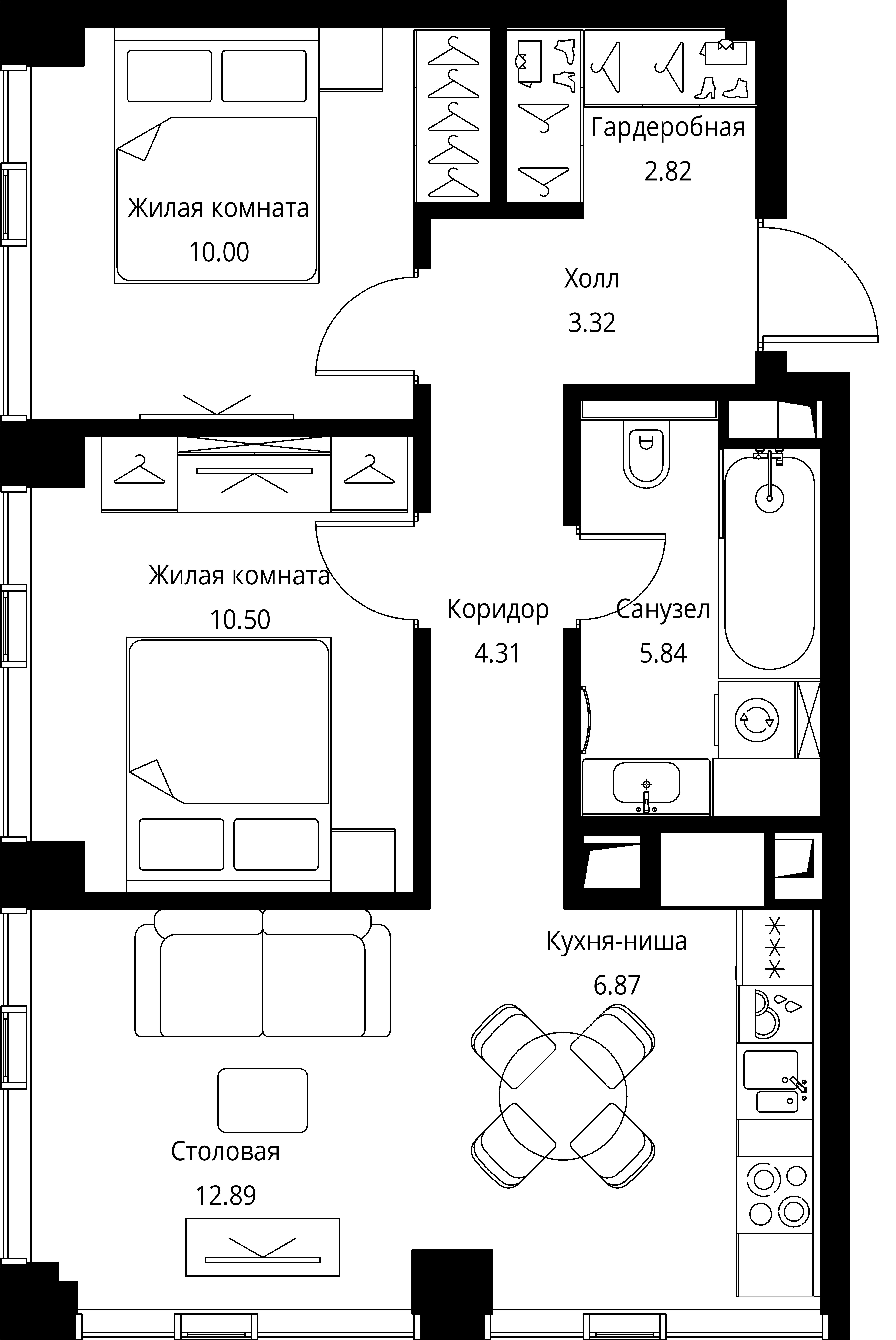 2 комн. квартира, 56.5 м², 11 этаж 