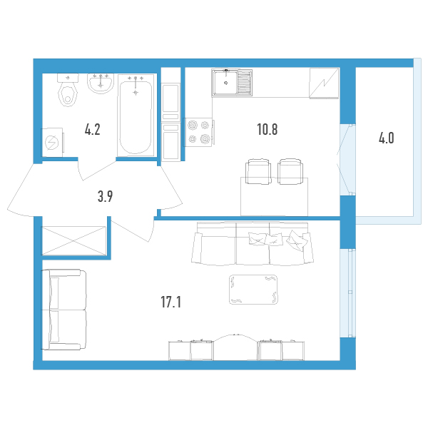 1 комн. квартира, 37.2 м², 6 этаж 
