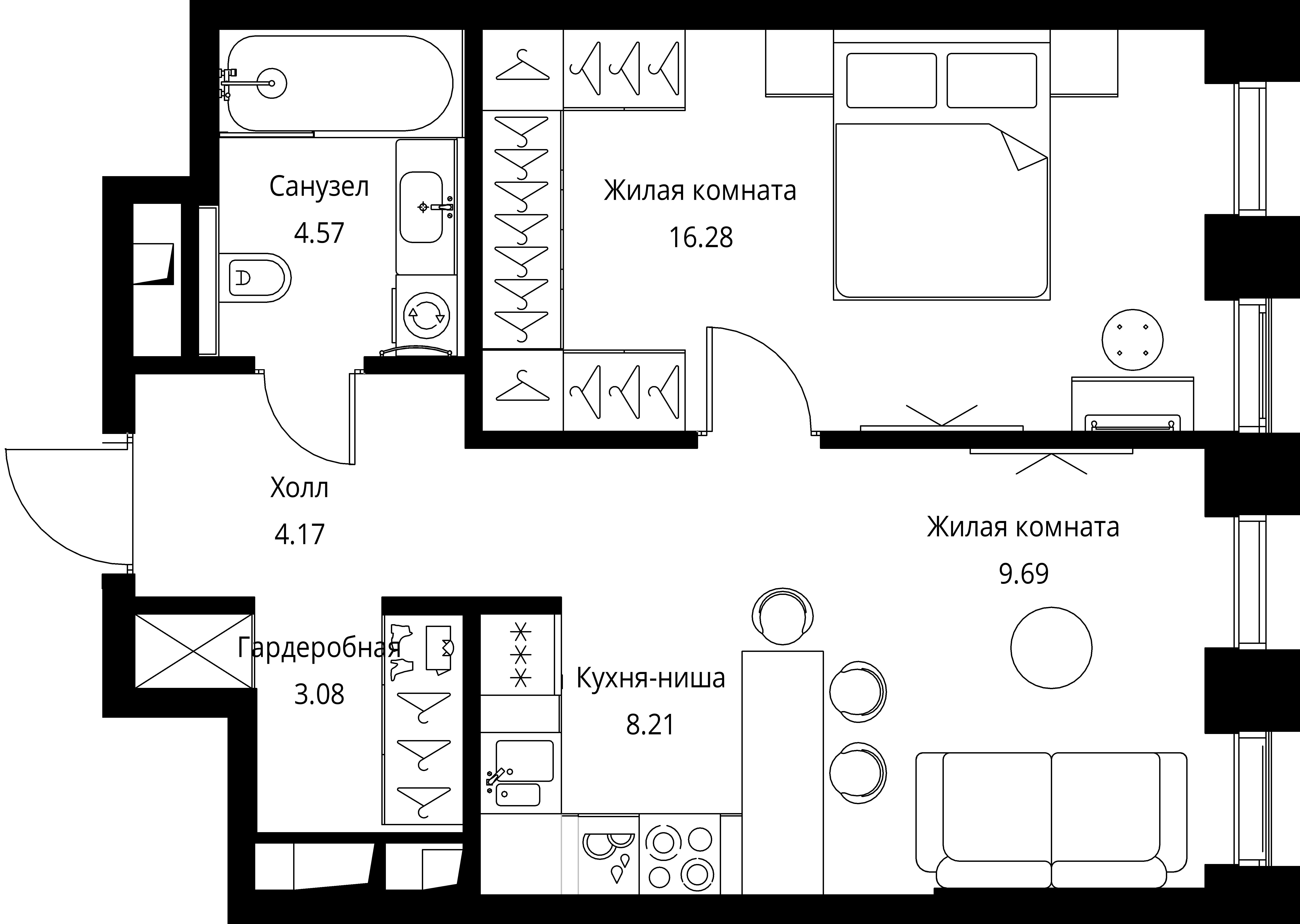 2 комн. квартира, 46 м², 12 этаж 