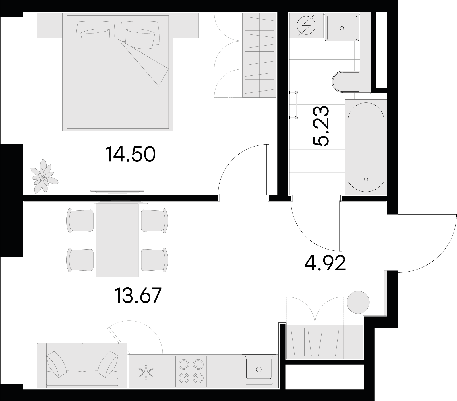 1 комн. квартира, 38.3 м², 13 этаж 