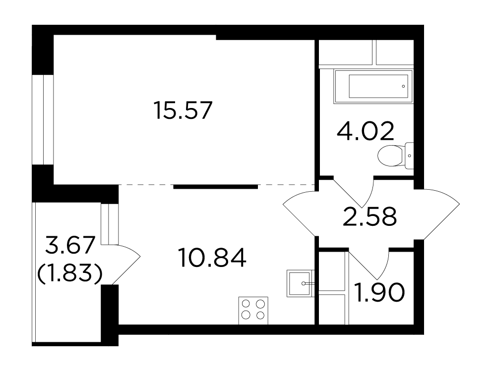 1 комн. квартира, 36.7 м², 18 этаж 