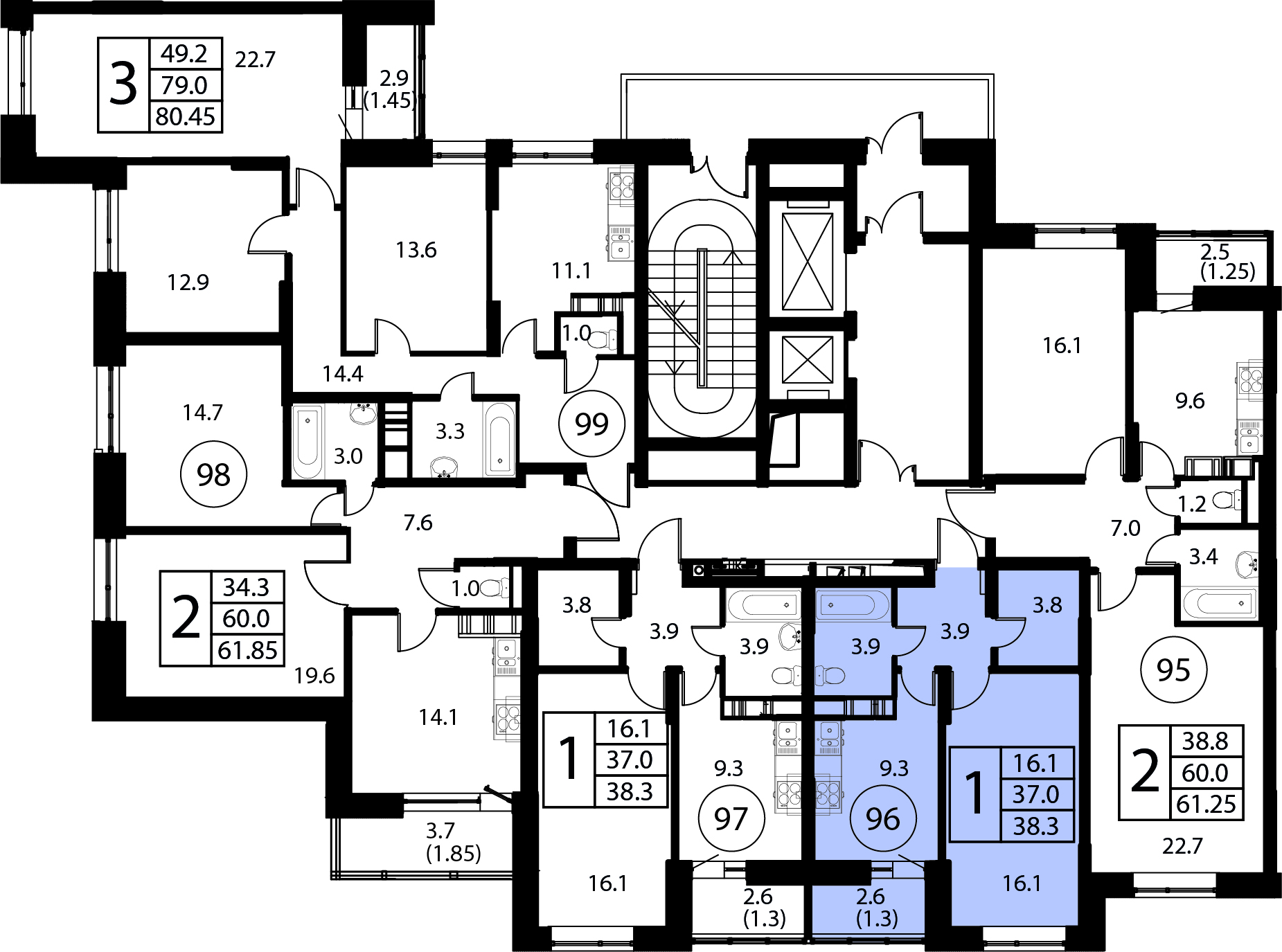 1 комн. квартира, 38.3 м², 12 этаж 