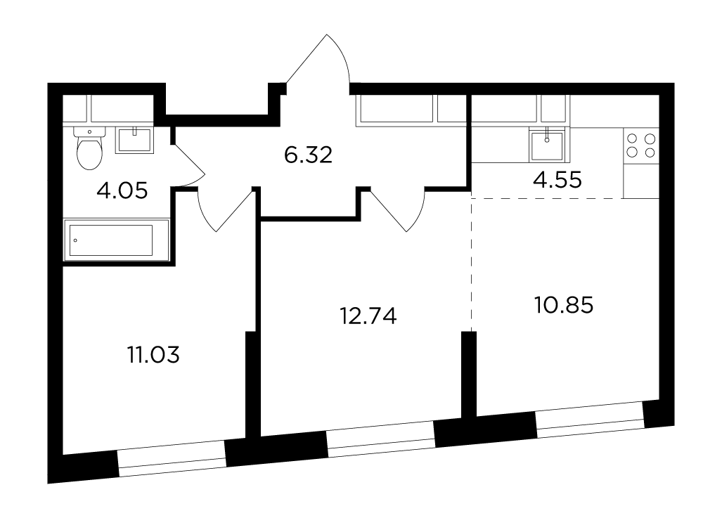 3 комн. квартира, 49.5 м², 26 этаж 