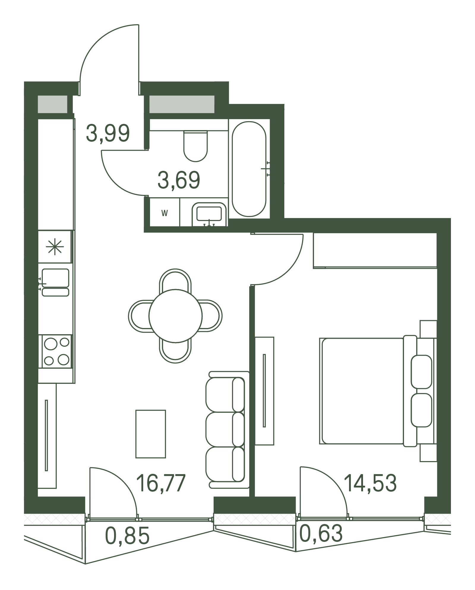 1 комн. квартира, 39.4 м², 9 этаж 
