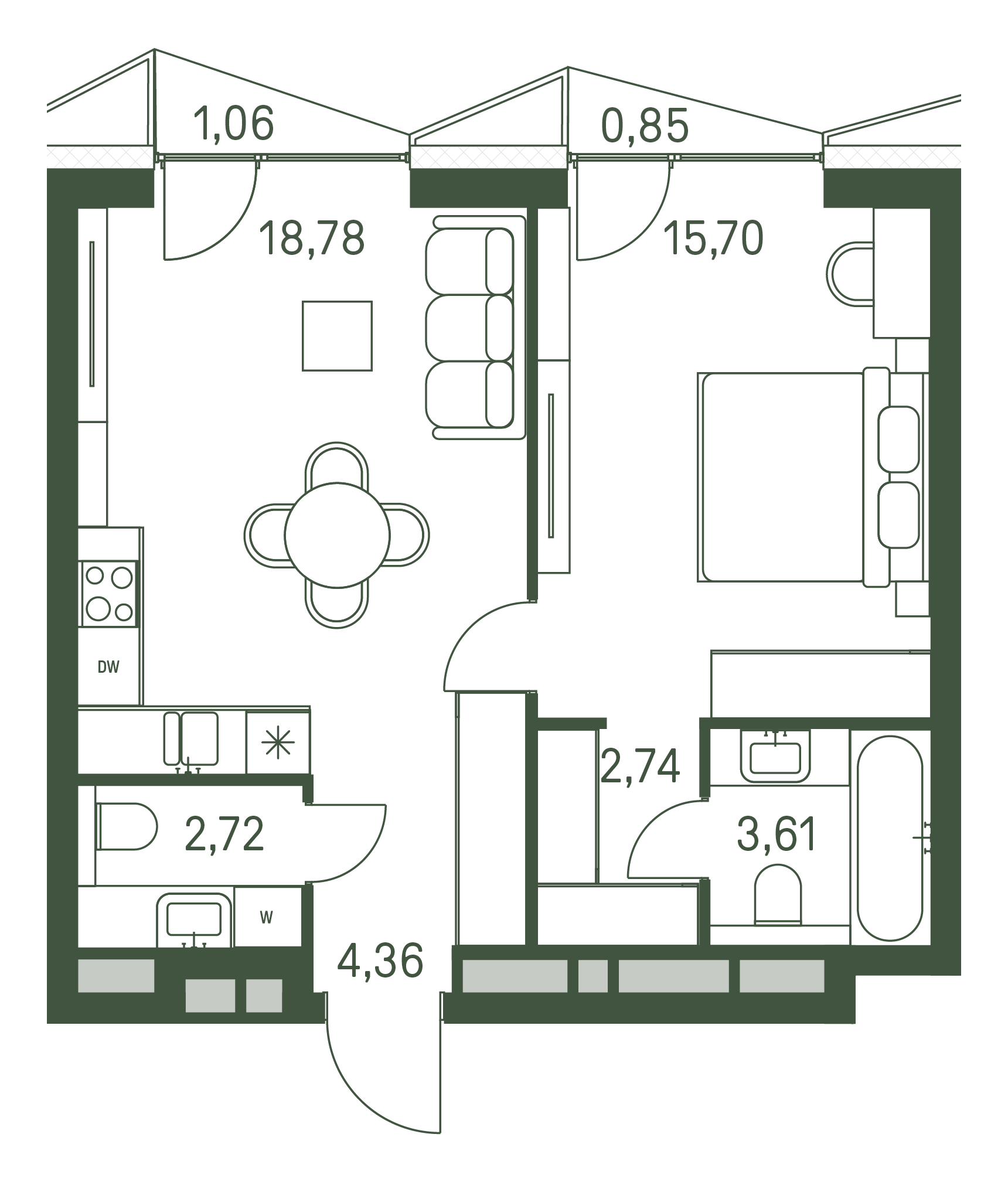 1 комн. квартира, 48.5 м², 25 этаж 