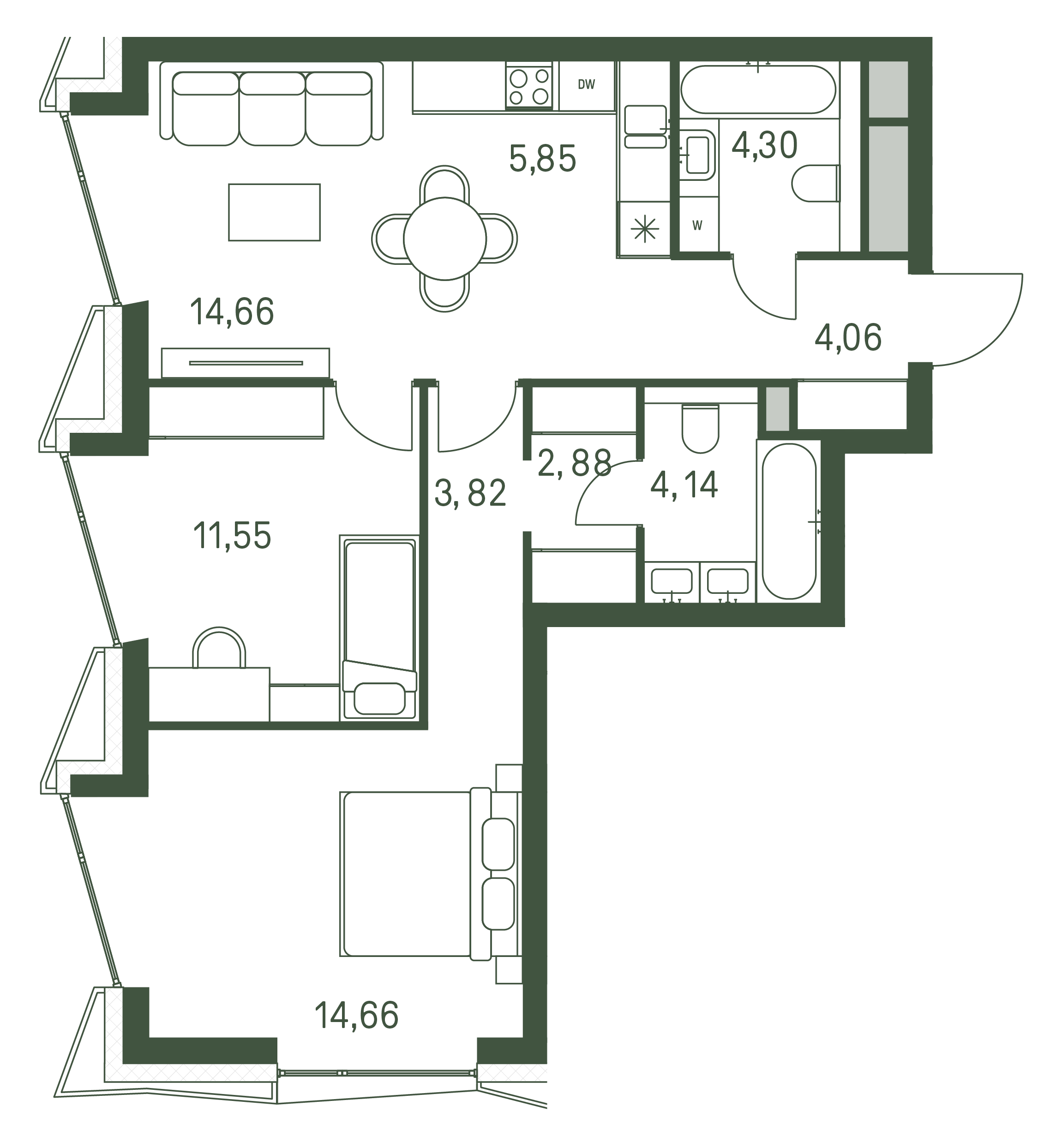 2 комн. квартира, 66.1 м², 29 этаж 