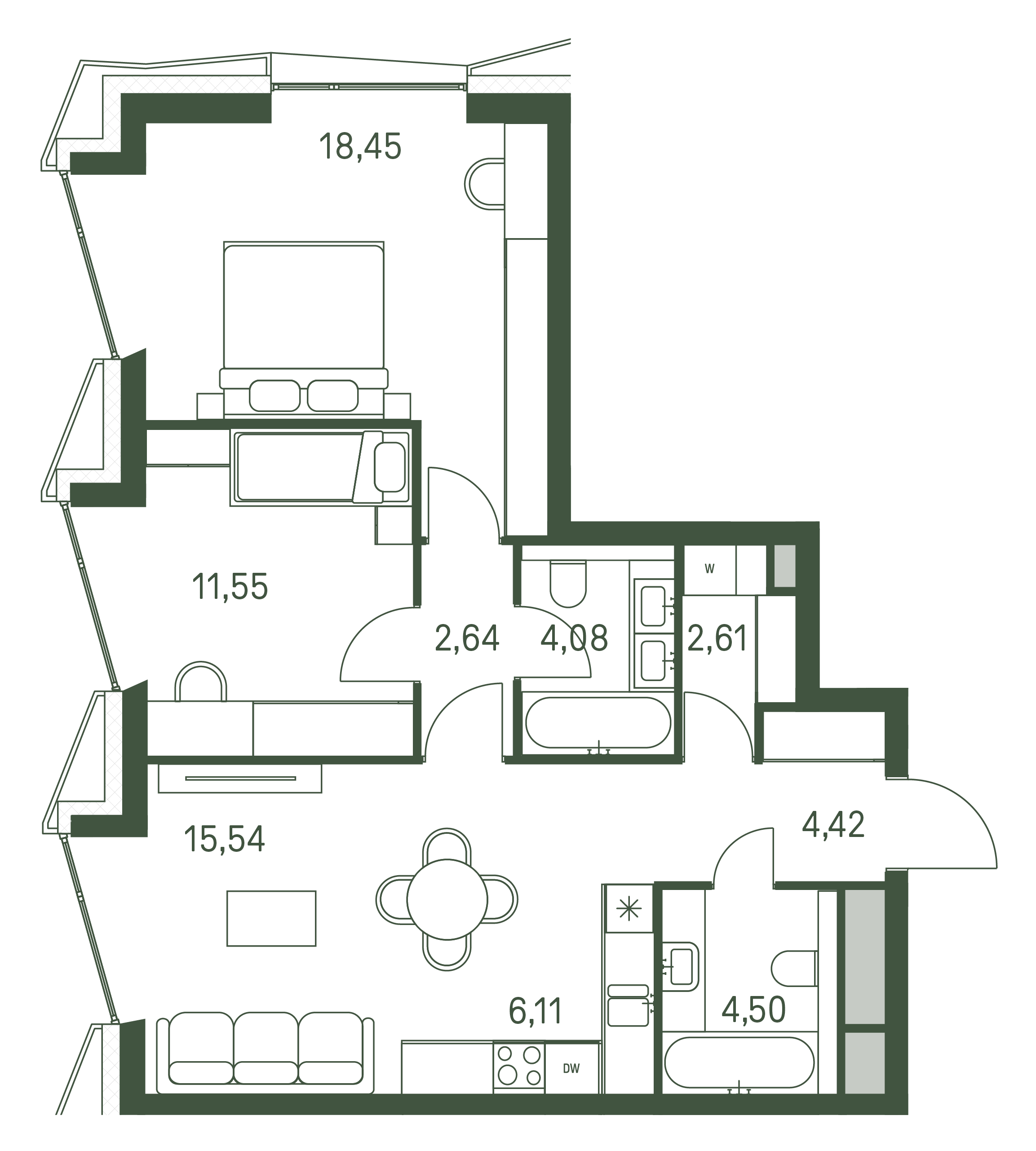 2 комн. квартира, 69.9 м², 21 этаж 