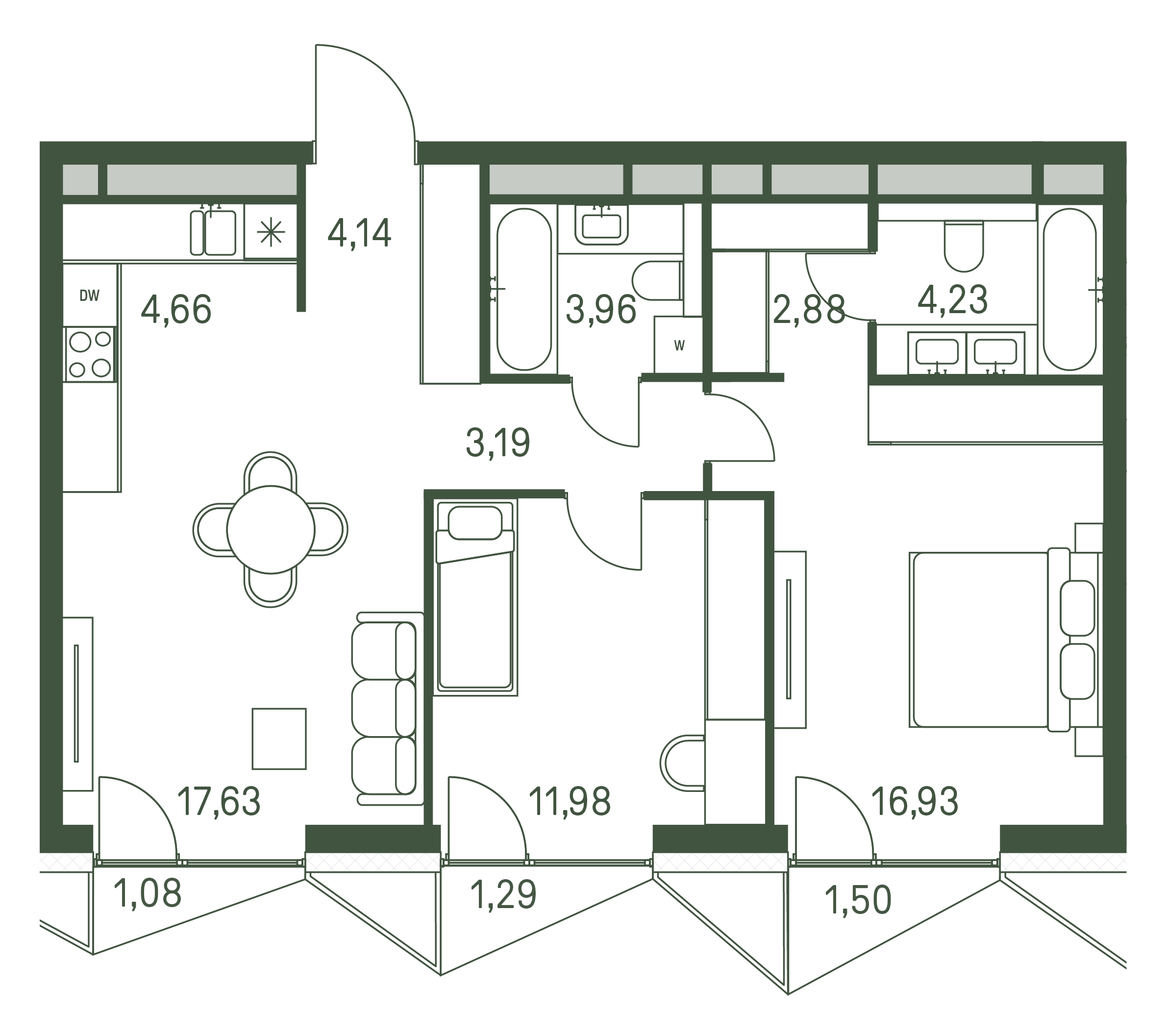2 комн. квартира, 70.8 м², 29 этаж 
