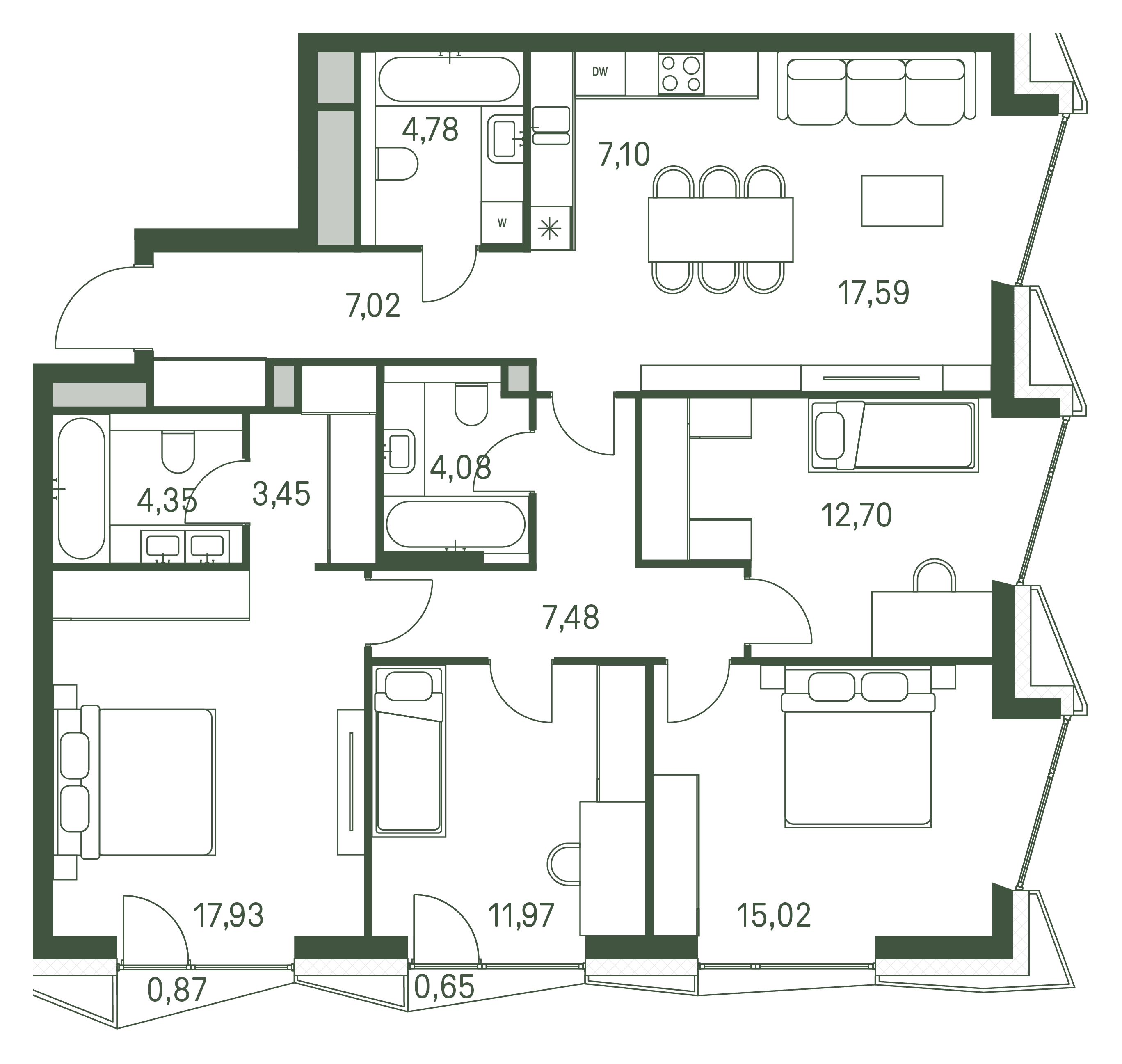 4 комн. квартира, 113.9 м², 30 этаж 