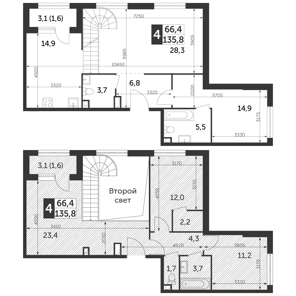 4 комн. квартира, 135.8 м², 35 этаж 