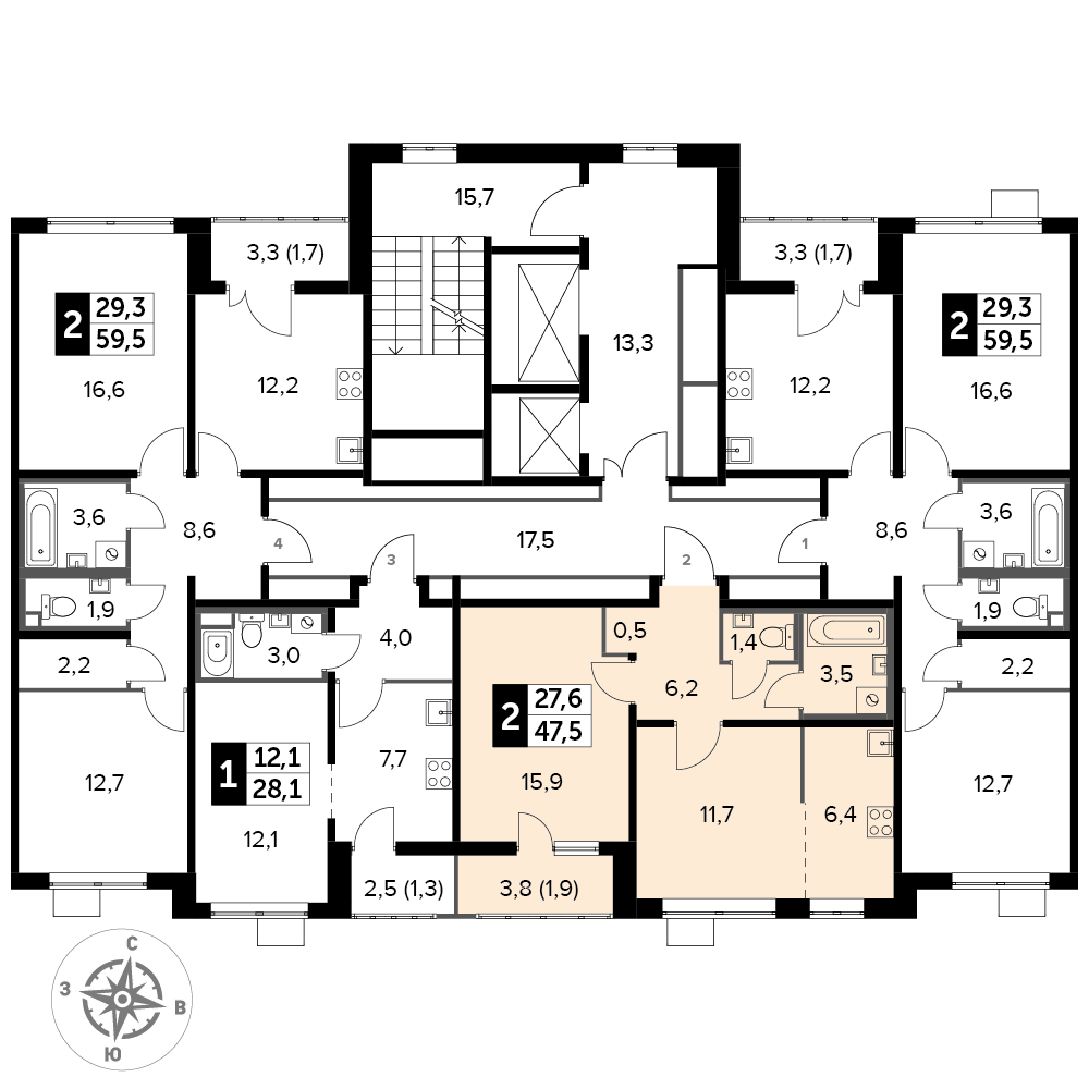 2 комн. квартира, 47.5 м², 16 этаж 