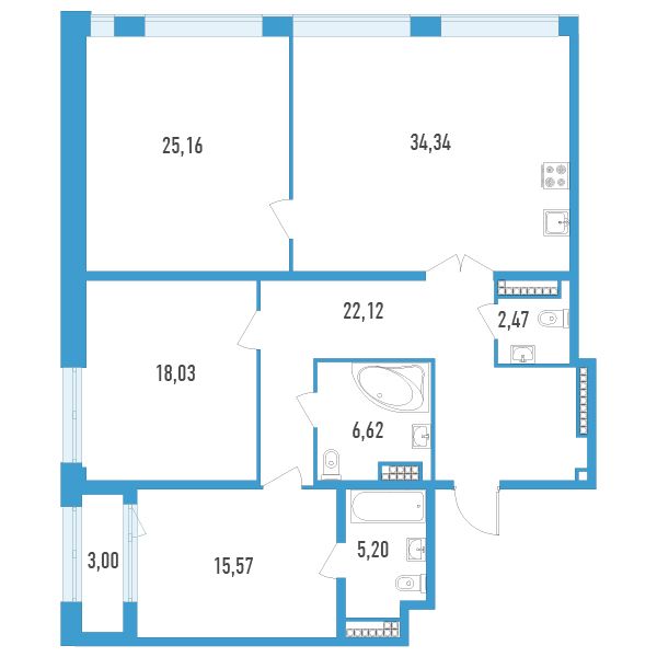 1 комн. квартира, 131 м², 12 этаж 