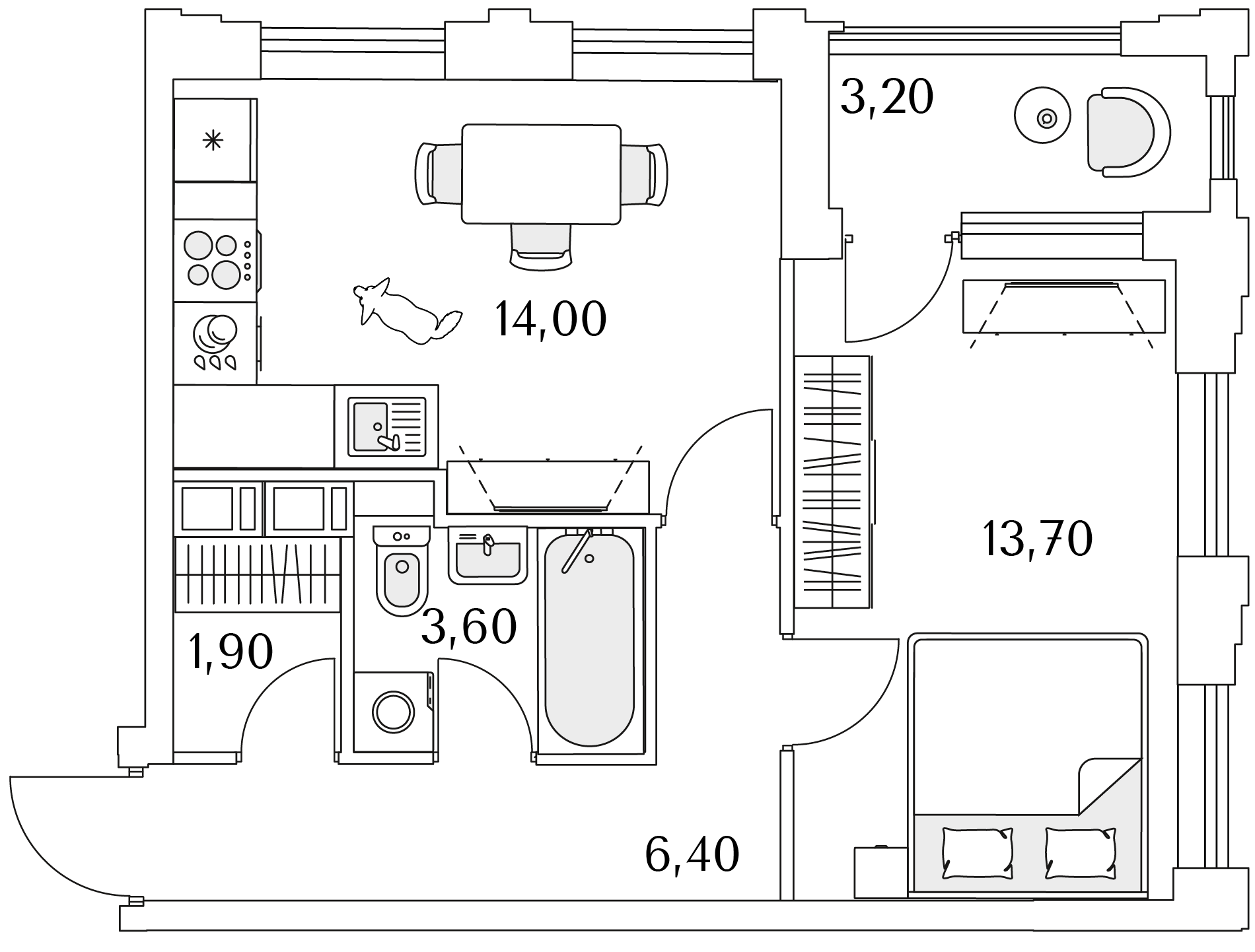 1 комн. квартира, 41.2 м², 3 этаж 