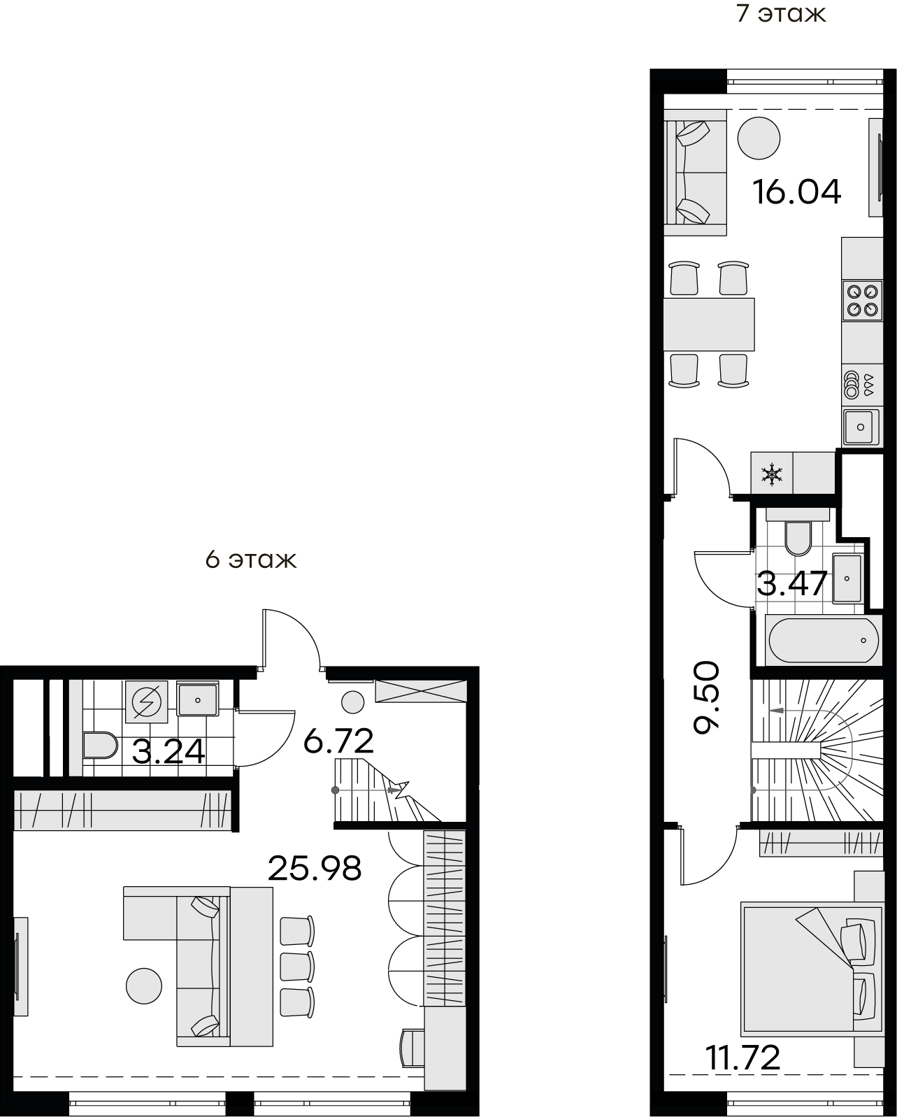1 комн. квартира, 76.7 м², 6 этаж 