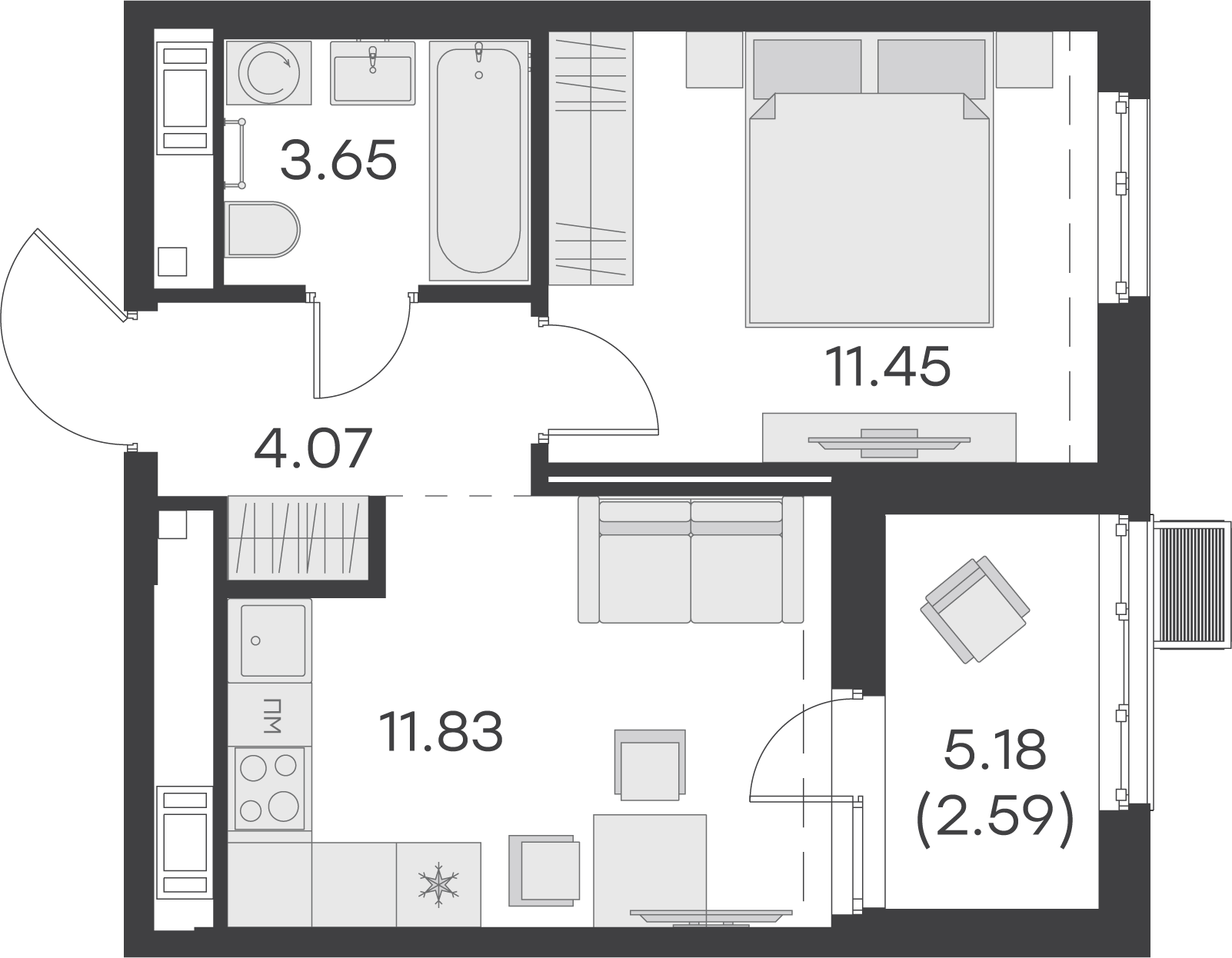 1 комн. квартира, 33.6 м², 8 этаж 