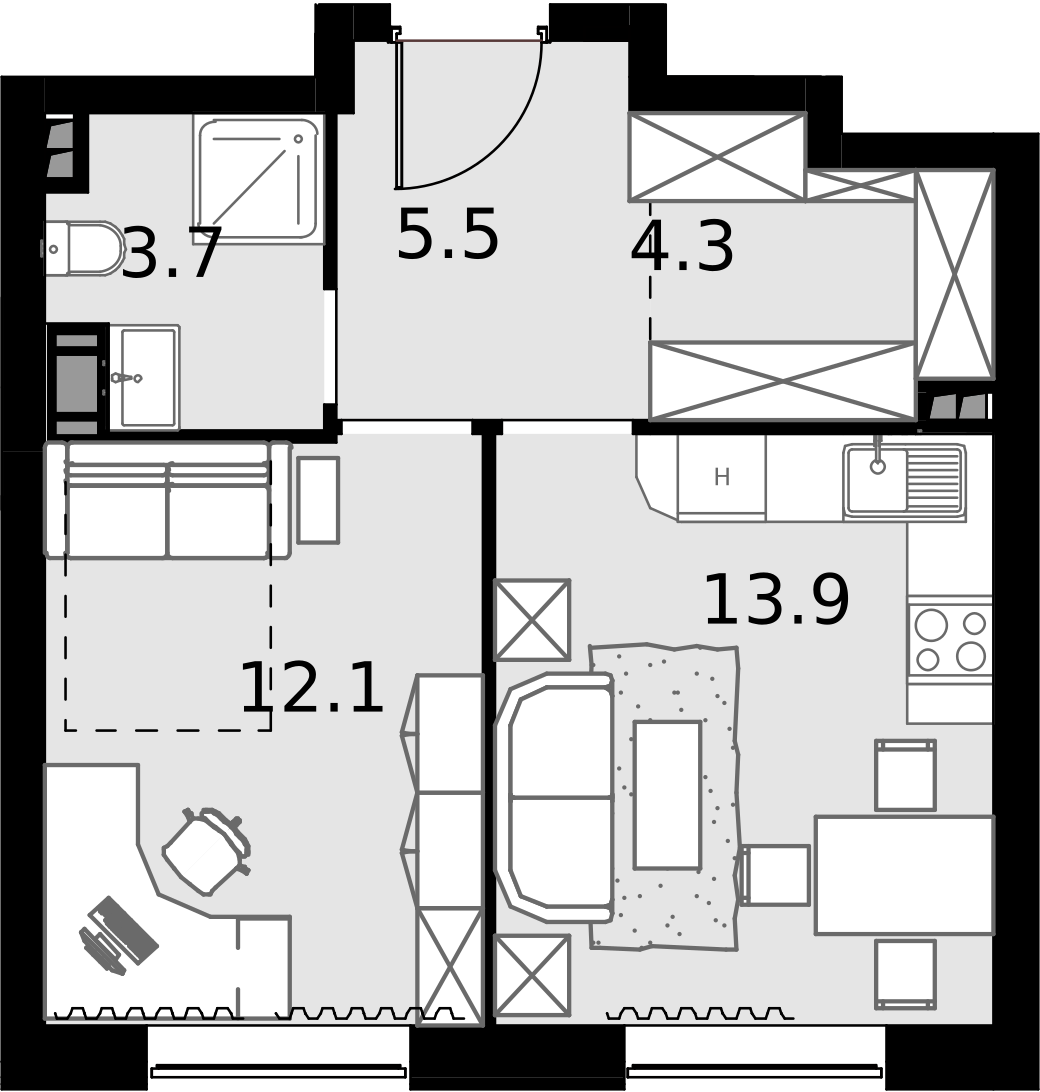 1 комн. квартира, 39.5 м², 5 этаж  (из 28)