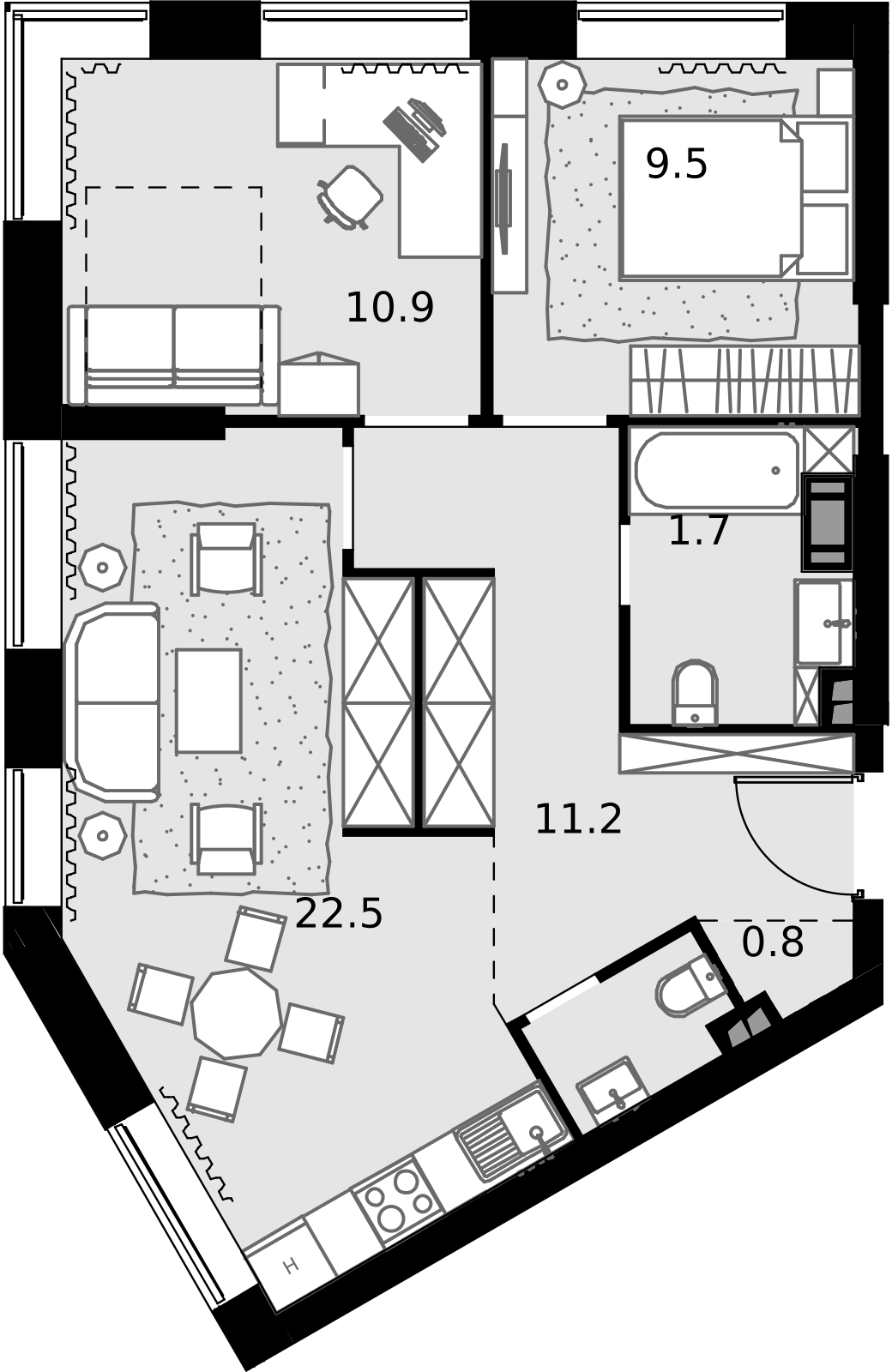 3 комн. квартира, 61.1 м², 6 этаж  (из 28)