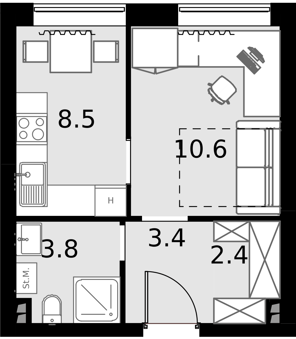 1 комн. квартира, 28.7 м², 4 этаж  (из 28)