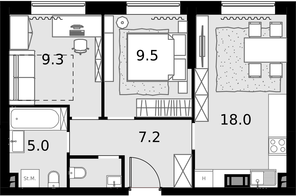2 комн. квартира, 50.7 м², 7 этаж  (из 28)
